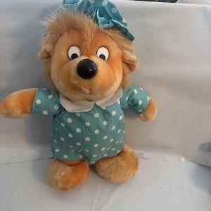 Vintage Berenstain Bears Plush Mama Bear Blue White Polka Dot Dress Cap 1989‎